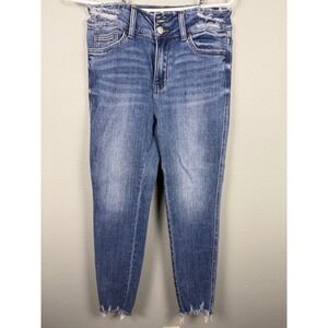 Flying Monkey Distressed Raw Hem Skinny Jeans Women's Blue Denim sz 28